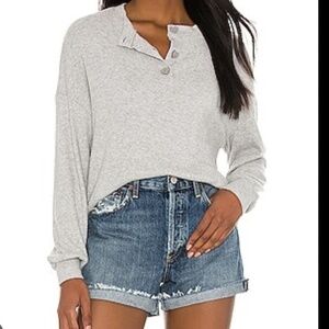 Michael Lauren Barrington henley heart button long sleeves top Grey women's S